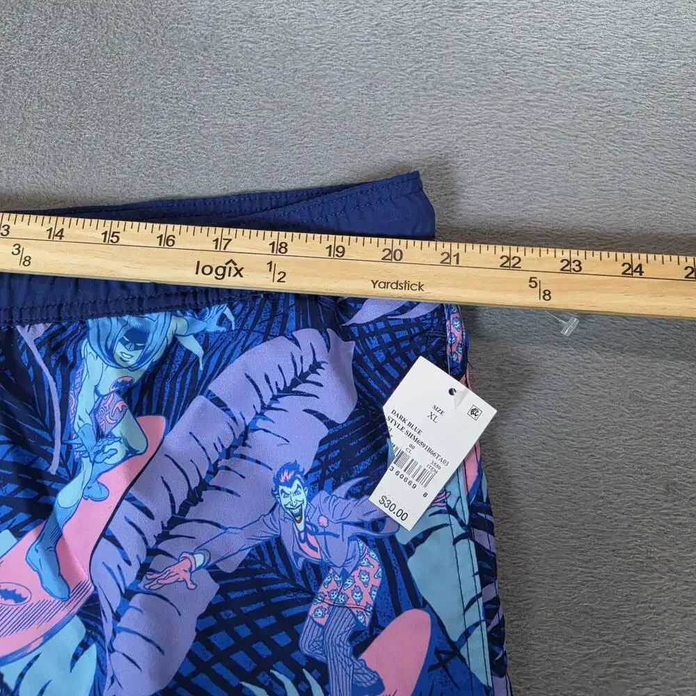 Batman Swim Trunks Mens XL Blue Joker Surfing Tropical Mesh Lined NWT